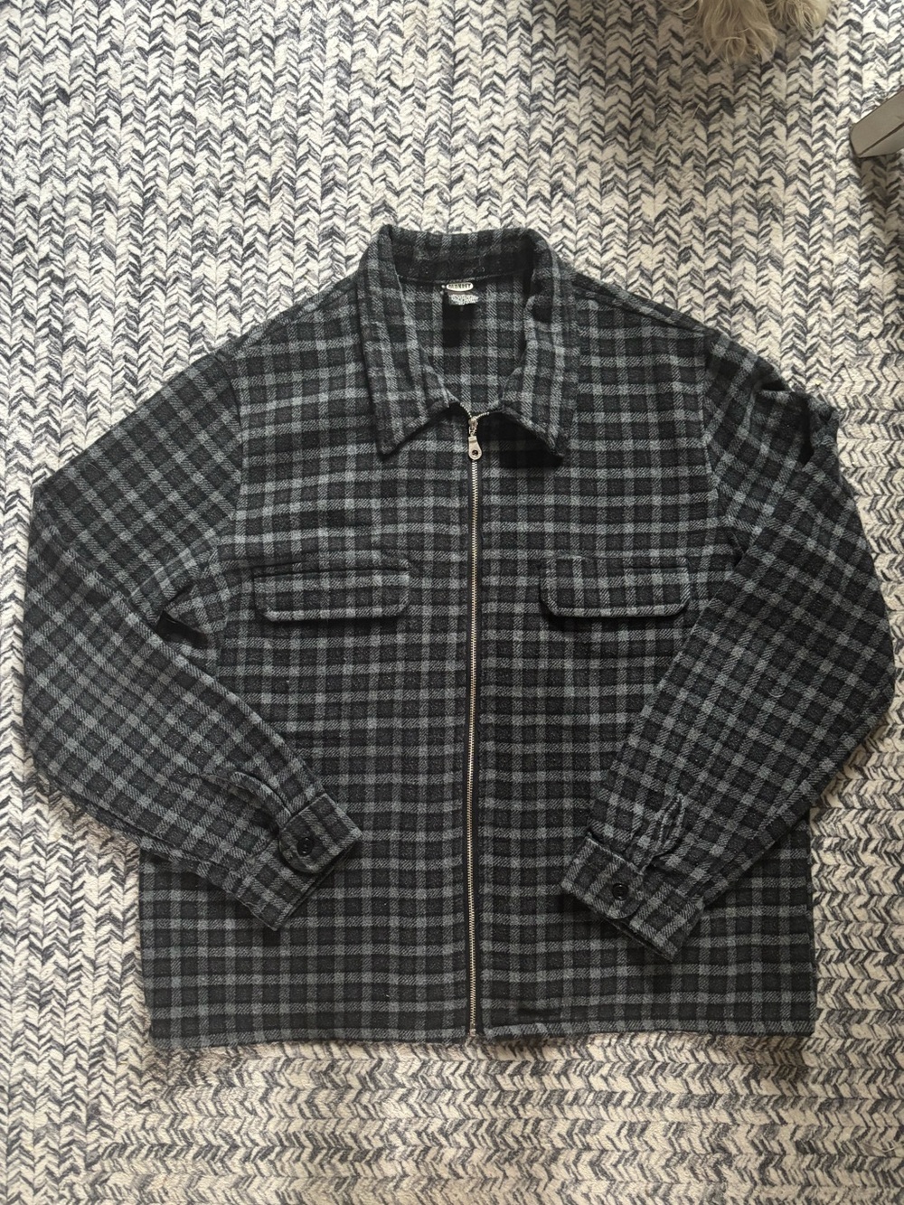 Y2K Women’s Vintage Old Navy Gray Plaid Gingham Zip Fall Jacket Sz Large Wool